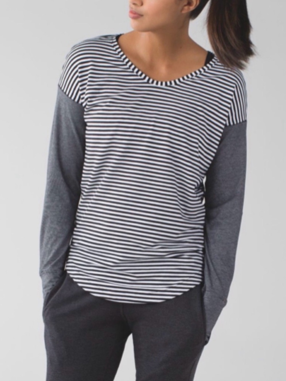 lululemon Weekend Black & White Striped Long-Sleeve Sleep Top